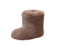 Kids Winter Boots Solid Color Plush Fluffy Snow Ankle Boots Flat Fleece Lining Wide Fit Shoes Warm Soft Soled Thickened Casual Footwear Outdoor Breathable Shoes Coffee