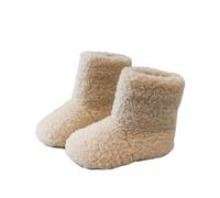 Kids Winter Boots Solid Color Plush Fluffy Snow Ankle Boots Flat Fleece Lining Wide Fit Shoes Warm Soft Soled Thickened Casual Footwear Casual Outdoor Shoes Beige