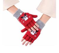 Kids’ Winter Convertible Mittens - Flip Half/Full Finger, Christmas Reindeer-Themed, Thumb Flap for Boys & Girls