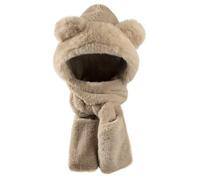 Kids Winter Hat Scarf Gloves 3 In 1 Set Cartoon Bear Fluffy Hoodie Gloves Pocket Thermal Fleece Earflap Full Hood Hat Long Scarf Shawl Wrap Mittens Boys Girls Animal Hat Scarf Mitten 4-12 Years