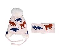 Kids Winter Hat Scarf Set Fleece Warm Beanie Ear Cap Neck Warmer Cartoon Dinosaur Thick Knitted Earflaps Loop Scarves for Girls Boys Outdoor Ski (Beige)