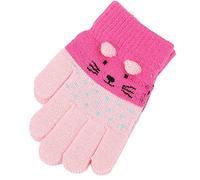 Kids Winter Knitted Gloves Cute Cartoon Cat Pattern Stretchy Full Finger Gloves Thicken Thermal Mittens, Indoor Outdoor Ski Cycling Sports Activity Warm Gloves for 2-7Y Children Toddler Boys Girls