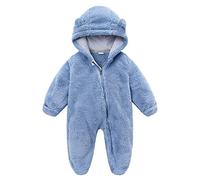 Kids Winter Rompers for Toddlers, Newborn Infant Baby Girls Boys Cute Solid Long Sleeves Cartoon Bear Ears Fleece Hooded Zipper Romper Warm Sleeper Pajamas Outfits Zip up (Light Blue, 3-6 Months)