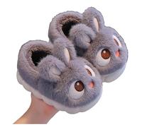 Kids Winter Slippers Rabbit Plush Fleece Lined Warm Cozy Animal Indoor Shoes with Heel Cover Comfortable for Boys Girls Grey