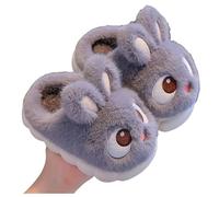 Kids Winter Slippers Rabbit Plush Fleece Lined Warm Cozy Animal Indoor Slip On Shoes Comfortable for Boys Girls Grey