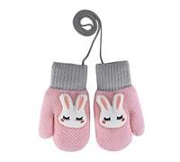 Kids Winter Thermal Gloves Mittens Toddler Thick Warm Knitted Gloves Cute Animal Full Finger Mittens Children Plush Lined Gloves Hanging Neck Mittens with Anti-Lost String for Boys Girls Age 4-8
