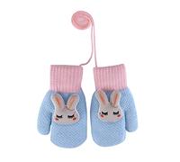 Kids Winter Thermal Gloves Mittens Toddler Thick Warm Knitted Gloves Cute Animal Full Finger Mittens Children Plush Lined Gloves Hanging Neck Mittens with Anti-Lost String for Boys Girls Age 4-8