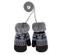 Kids Winter Thermal Gloves with String Toddler Thick Warm Full Finger Mittens Soft Polar Fleece Lined Gloves Cotton Wool Cute Cartoon Gloves Windproof Snow Ski Gloves for Boys Girls Xmas Gift Age 4-12