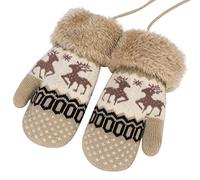 Kids Winter Thermal Gloves with String Toddler Thick Warm Full Finger Mittens Soft Polar Fleece Lined Gloves Cotton Wool Cute Cartoon Gloves Windproof Snow Ski Gloves for Boys Girls Xmas Gift Age 4-12