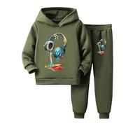 Kid's Winter Tracksuit Pullover Hoodie Jogging Pants Set 2 Sweatsuit (Army Green, 5-6 Years)