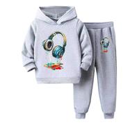 Kid's Winter Tracksuit Pullover Hoodie Jogging Pants Set 2 Sweatsuit (Light Gray, 3-4 Years)