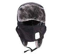 Kids Winter Trapper Hat with Ear Flaps Face Mask Breather Valve Windproof Russian Ushanka Hat Bomber Hat Trooper Hat Thick Thermal Faux Fur Baseball Cap Cycling Ski Hat for Boys & Girls