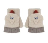 Kids' Winter Warm Convertible Flip Top Gloves - Cute Cartoon Knitted Half Finger Flap Cover Gloves Soft Plush Lined Thermal Mittens Hand Warmer for 5-7 Years Boys & Girls