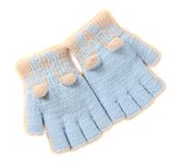 Kids Winter Warm Gloves Mittens Soft Wool Knitted Half Finger Mittens Cute Rabbit Ears Gloves for Baby Girls Boys Gift Age 6-10 Years, Blue