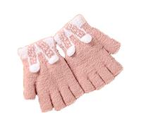 Kids Winter Warm Gloves Mittens Soft Wool Knitted Half Finger Mittens Cute Rabbit Ears Gloves for Baby Girls Boys Gift Age 6-10 Years, Pink