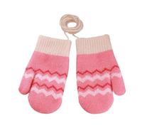 Kids Winter Warm Knitted Mittens On String 1-4 Years Soft Thermal Fleece Lined Mittens Toddler Thick Wave Hanging Neck Full Finger Glove with Plush Lining Magic Stretch Mitten Insulated Ski Snow Glove
