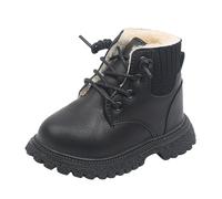 Kids' Winter Warm Shoes Fleece Lined Thickened Patent Leather Short Boots, Waterproof Lightweight Anti-Slip Cotton Shoes for Boys & Girls, Toddlers' Warm Footwear Black
