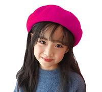 Kids Winter Wool Beret Hat - Unisex French Beret - Solid Color - Pink, Red, Purple, Rose Black - Size 45-53cm (17.7-20.9 in) - Ages 4+ - Wool & Acrylic - Pull-On - Straight Fit - Hand Wash Only