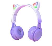 Kids Wireless Bluetooth Headphones, Cat Ear, Foldable, LED Light, Over-Ear, HD Stereo Sound, 5+ Years (Gradient Purple)