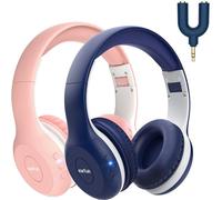Kids Wireless Foldable Headphones with Microphone, Hi-Fi Stereo Sound, 40H Playtime, 85/94dB Volume Limited, Over Ear Headphones for Tablet, Blue Pink Two Pieces