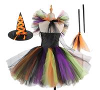 Kids Witch Costume Cute Tulle Dress with Broom Hat