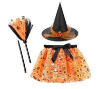 Kids Witch Costume - Enchanted Girl Tutu Dress Halloween Witch Skirt Set | Charming Cosplay Outfit With Broom And Witch Hat For 2 To 8 Year Old Girls, Chic Party Wear For Events And Trick