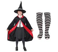 Kids Witch Costume - Large - Hooded Black Cape With Hat, Tights and Ties Mildred Hubble - World Book Day School Book W ancy Dress