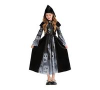Kids Witch Costume With Hood Cape Girls Ghost Face Dress Outfits Halloween Cosplay Party Dress Up (Black, 9-10 Years)