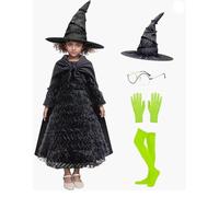 Kids Witch Robe - Black Comfortable Garment, Ages 5-12 Child Costume Set, School Performance Show Wear, Five To Twelve Year Old Outfit | Themed Party Accessory Supplies for Cosplay Event