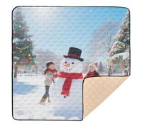 Kids with Snowman in Christmas Park Large Non-Slip Baby Play Mat for Floor Lightweight Padded Play Mat for Baby Toddler Infant, 50'' x 50''