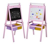Jouet Kids Double-Sided Wooden Art Easel with Paper Roll, Chalkboard & Whiteboard - Pink, Pink