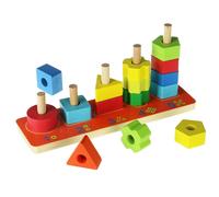 Kids Wooden Column Shape Sorter & Number Blocks - Counting & Stacking Toy for Toddlers (18m+) 16 Colourful Pieces