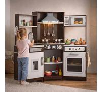 Kids Wooden Kitchen, Large Pretend Role Play Kitchen Toys with Sound and Light, Microwave Oven,Water Dispenser,Phone,Sink,Cooking Accessories, Children Kitchen Playset for 3+ Years Boys Girls