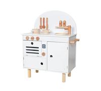 Kids Wooden Kitchen, Large Pretend Role Play Kitchen With Realistic Oven, Microwave and Sink With Taps, Kitchen Playset With Sounds And Lights For Kids With Utensils (White)