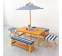 Kids Wooden Picnic Table with Adjustable Umbrella, Collapsible Outdoor Dining Set, Perfect Backyard Furniture for Children’s Patio & Garden Activities (Blue)