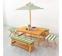 Kids Wooden Picnic Table with Adjustable Umbrella, Outdoor Dining Furniture for Children, Collapsible Backyard Patio Table, Garden Playset (Blue)