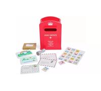 Kids Wooden Post Office Mailbox Toy Set with Postcards and Letters, Red