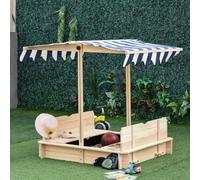 Kids Wooden Sand Pit with Lids Children Sandbox Height Adjustable Canopy for Garden