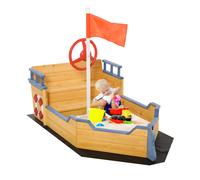 Outsunny Kids Wooden Sandbox, Pirate Ship Sand Pit W/ Bench, Storage Space