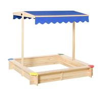 Kids Wooden Sandbox Sand Pit Childrens Outdoor Playset Bench Canopy