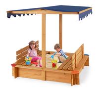 Kids Wooden Sandbox w/ Canopy & Convertible Seat Benches