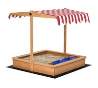 Kids Wooden Sandbox Yellow Fir Wood 110H x 107.5L x 107.5W cm Canopy Adjustable