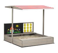 Kids Wooden Sandpit Childrens Sandbox Canopy Seats Garden Activity Grey