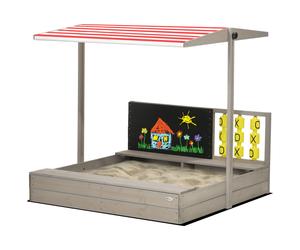 Kids Wooden Sandpit Fir Wood Grey 114x113x110cm Canopy Seats Chalkboard Liner UK