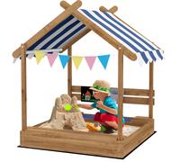 Kids Wooden Sandpit with Canopy Seats Blackboard Outdoor Sandbox Garden Play Set