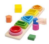 Kids Wooden Shape Sorting & Stacking Toys, Color Recognition Geometric Blocks Matching Puzzle, Montessori Educational Preschool Activity Toys Toddler Learning Board Game Gift for Boys And Girls
