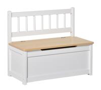 HOMCOM 2 In 1 Wooden Toy Box, Kids Seat Bench Storage Chest Cabinet Organiser w/Safety Pneumatic Rod, 60 x 30 x 50cm - White