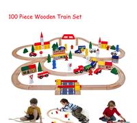 Wooden Train Set 100 Piece Railway Design Their Own Tracks Learning Play Toy For Xmas Birthday Gift HYGRAD®