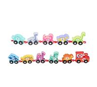 Kids Wooden Train Set Colorful Building Blocks Dinosaur Shaped Cars | Educational wooden train set with dinosaur and number blocks for toddlers to build pull and learn shape recognition