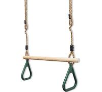 Kids Wooden Trapeze Bar with Green Gym Rings for climbing frame swing sets Play Den Tree house